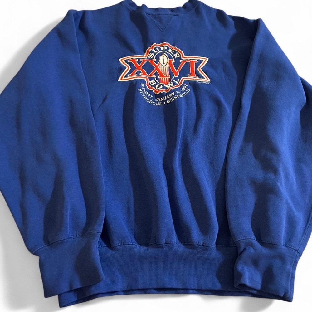 Vintage Logo 7 Super Bowl XXVI 1992 Sweatshirt Mens M Blue Embroidered